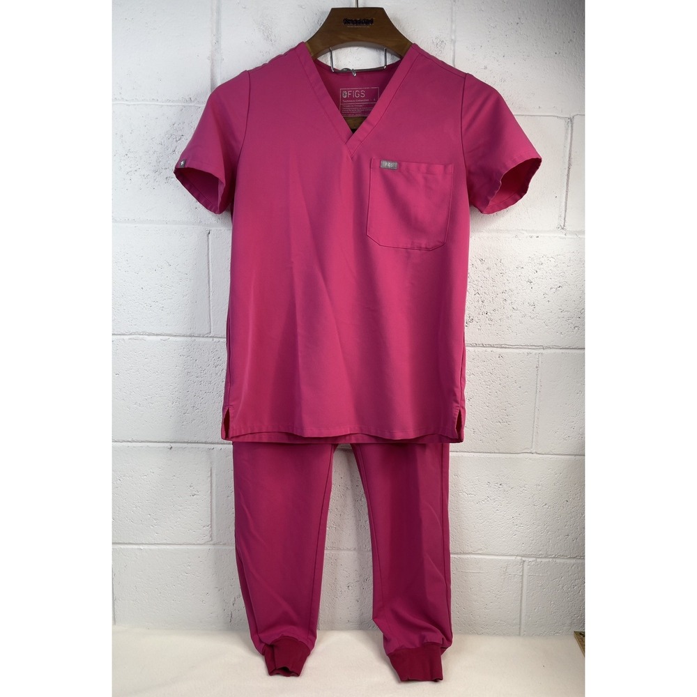 FIGS Women's 2 Piece Scrub Set Catarina Top S & Zamora Jogger Pants S Pink